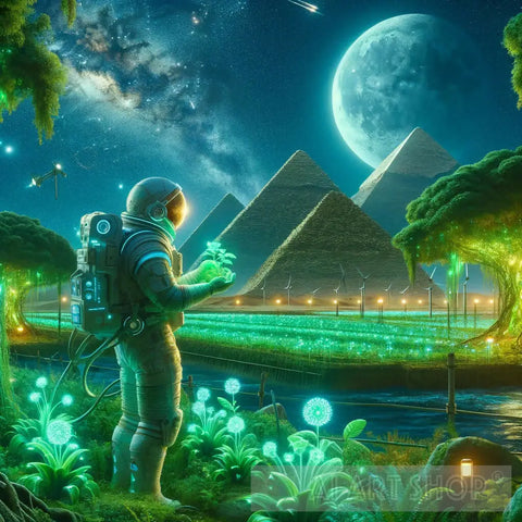 Astronaut Green - Egyptian Vision Abstract Ai Art