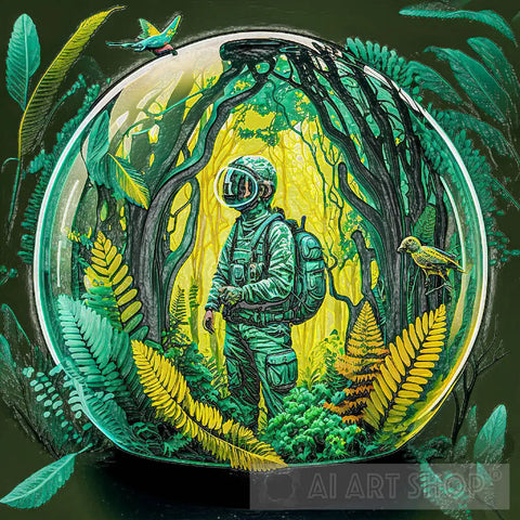 Astronaut In A Bubble Of Forest 2 Ai Artwork