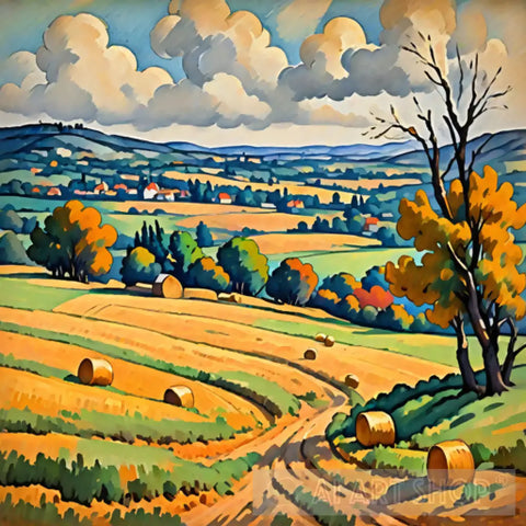 Autumn Hay Fields Landscape Ai Art