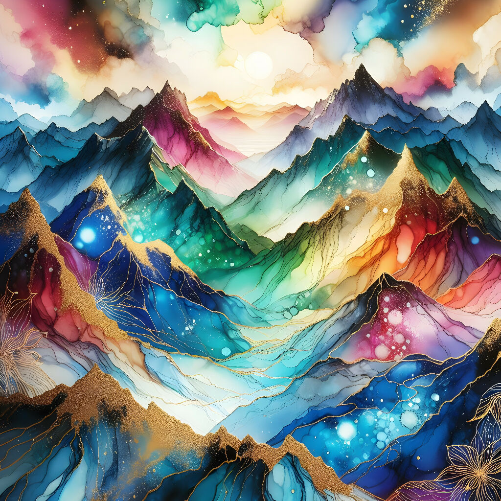 Abstract Mountain Railing Abstract Mountain Range: A Celestial Journey Through Vibrant Hues,A...