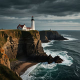 A rugged coastline with dramatic cliffs and a lighthouse standing tall (1)