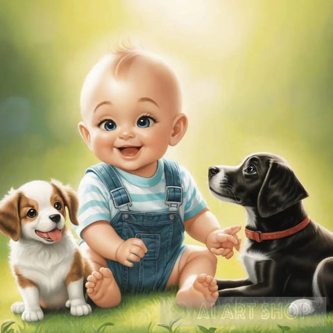 Baby And Dog Ai Artwork