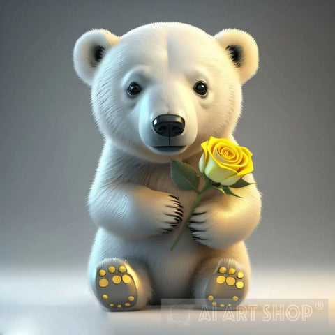 Baby Polar Bear Yellow Rose Gift Ai Artwork