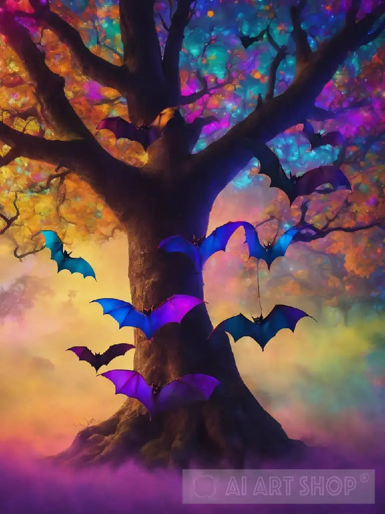bats while suspended on a tree