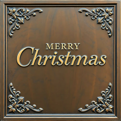 A graceful and elegant Christmas poster design features a cast bronze surface with an antique patina finish. The refined details and trendy style create a sophisticated aesthetic (1)