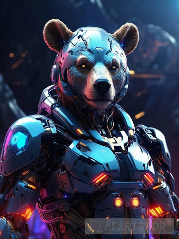 Bear In Cyborg Body #1 Ai Artwork