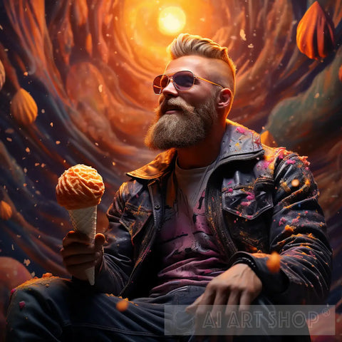 Beard Man With Icecream Ai Artwork