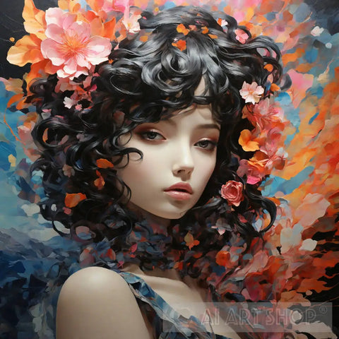 Beautiful Black Hair Girl Ai Painting