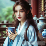 Beautiful Chinese Taoist Priestess Drinking Tea Ai Artwork