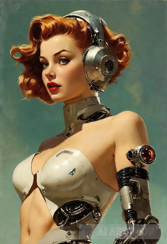Beautiful Cyborg Woman. Portrait Ai Art