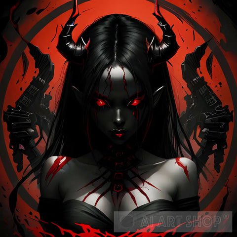 Beautiful Demoness With Red Eyes Ai Artwork