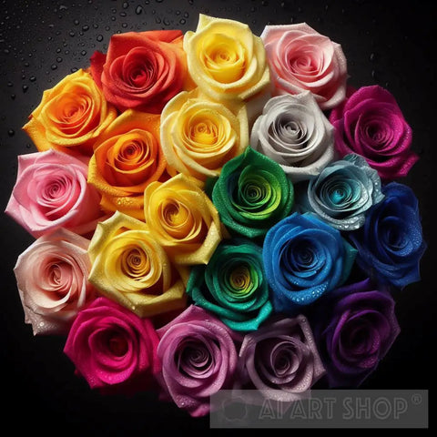 Beautiful Dewy Rainbow Rose Bouquet For Gay Pride Ai Artwork