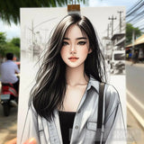 Beautiful Girl Dark Hair Ai Painting