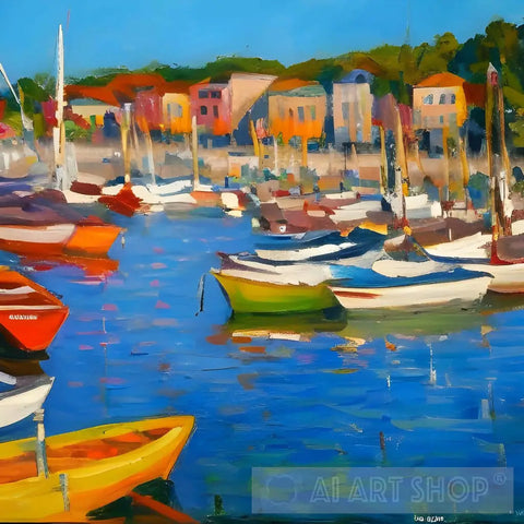 Beautiful Harbor With Small Boats Impressionism Ai Art