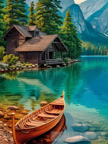 Beautiful House And Boat On The Beach Ai Artwork