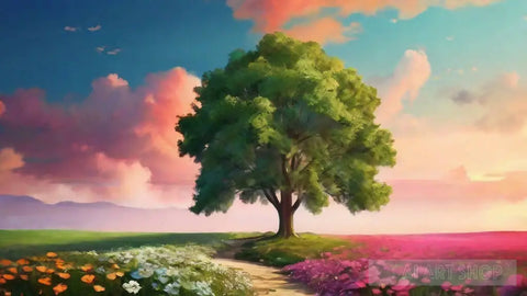 Beautiful Landscapes Of Trees And Flowers Ai Painting