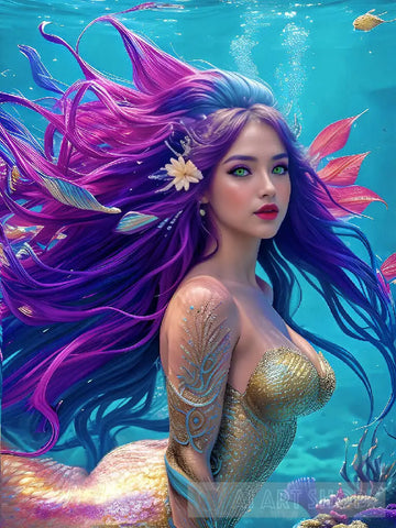 Beautiful Long-Haired Mermaid Ai Artwork