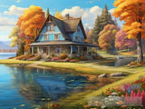 Beautiful Nature Landscape With Lake Cottage And Colorful Maple Trees Ai Art