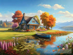 Beautiful Nature Landscape With Lake Cottage And Colorful Maple Trees Ai Art