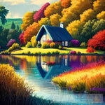 Beautiful Nature Scenery With Cottage And Lake Landscape Ai Art