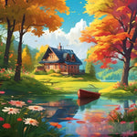 Beautiful Nature Scenery With Lake And Meadow Flowers Ai Art