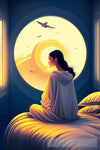 Beautiful Painting Of A Female Sitting On Her Bed And Meditating With Closed Eyes Ai Artwork