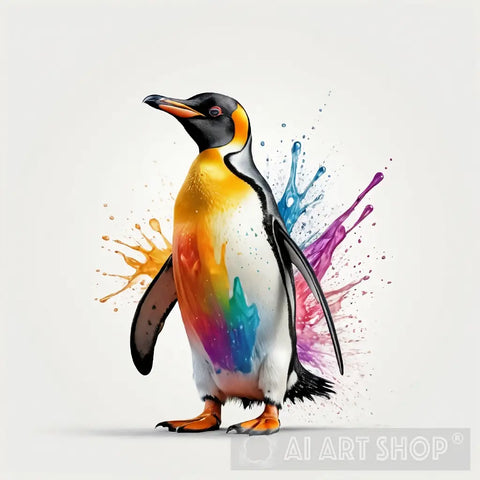 Beautiful Penguin In Fall Colors With White Background Animal Ai Art