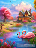 Beautiful Pink Flamingo In The Lake-4 Animal Ai Art