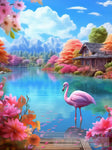 Beautiful Pink Flamingo In The Lake-4 Animal Ai Art