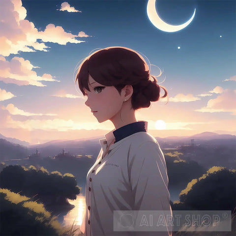 Beautiful Twilight Anime Girl Contemporary Ai Art