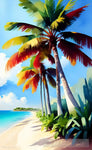 Beautiful Watercolor Palm Tree On A Beach Sunny Day Nature Ai Art