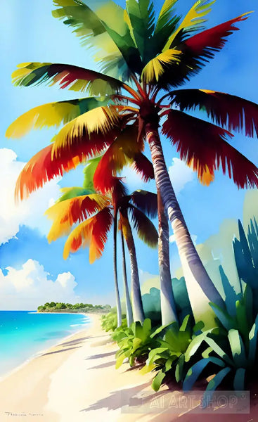 Beach Palm Trees watercolor cheapest painting