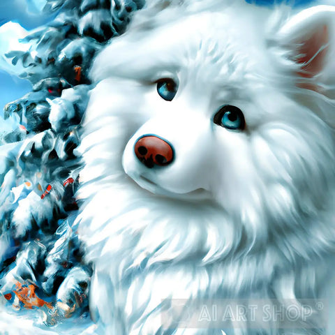 Beautiful White Angel Samoyed Puppy Animal Ai Art