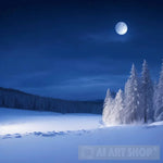 Beautiful Winter Night Landscape With Snow Covered Landscape Ai Art