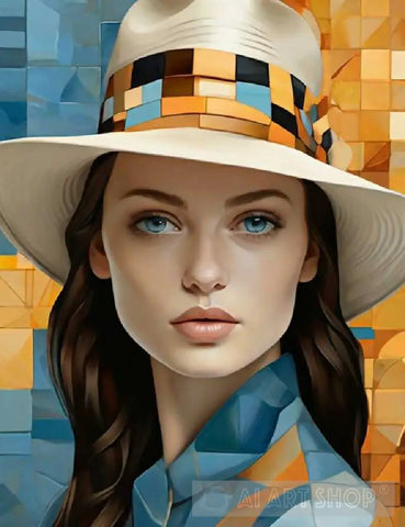 Beautiful Woman In Hat Portrait Ai Painting