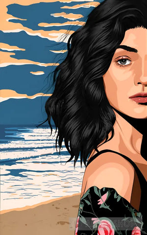 Beautiful Woman Portrait With Beach Vector Portrait Ai Art