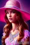 Beautiful Woman With A Pink Hat Portrait Ai Art