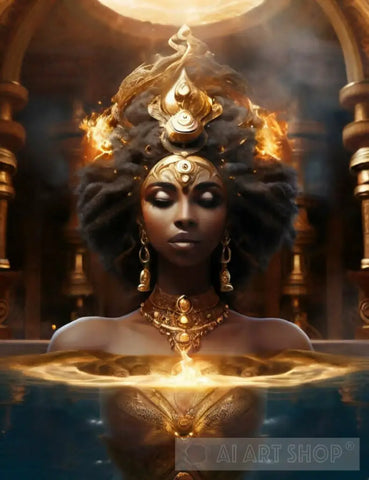 Beautiful Woman With Afro On Fire Portrait Ai Art