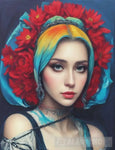 Beautiful Woman With Red Rose Ai Painting