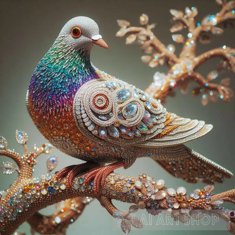 Bejeweled Fancy Pigeon With Diamond Wings Ai Artwork