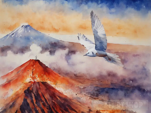 Bird Flying Over Volcano Ai Painting