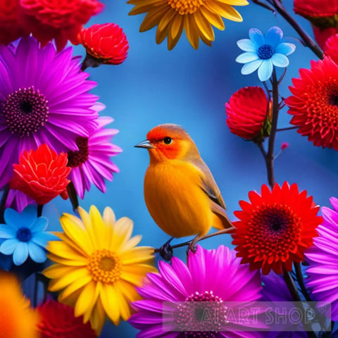 Bird In Colorful Flower Ai Painting