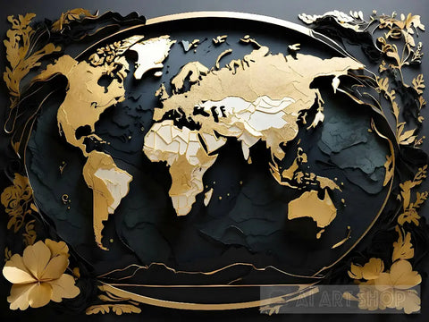 Black And Gold World Map Wall Art Ai Artwork