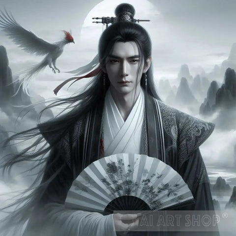 Black And White Handsome Ancient Chinese Gentleman Ai Artwork