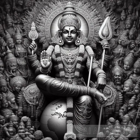 Black And White Murugan Potrait Ai Artwork