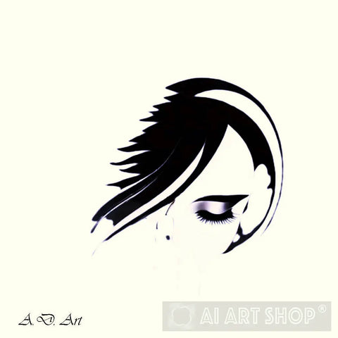 Black And White Women Head Minimal Art Abstract Ai