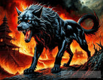 Black Dog Hellhound Evil Burning Village Fantasy Animal Ai Art