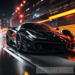 Black Ferarri Hyper Realistic In A City Ai Artwork