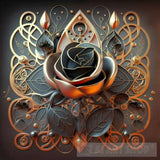 Black Geometric Rose Embellished With Intricate Detailing And Elegant Rings Ai Artwork