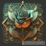 Black Geometric Rose Embellished With Intricate Detailing And Elegant Rings Ai Artwork